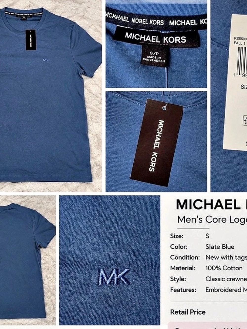 Michael Kors Men'Small Core Logo T-Shirt Blue Cotton T-Shirt Size Small NWT